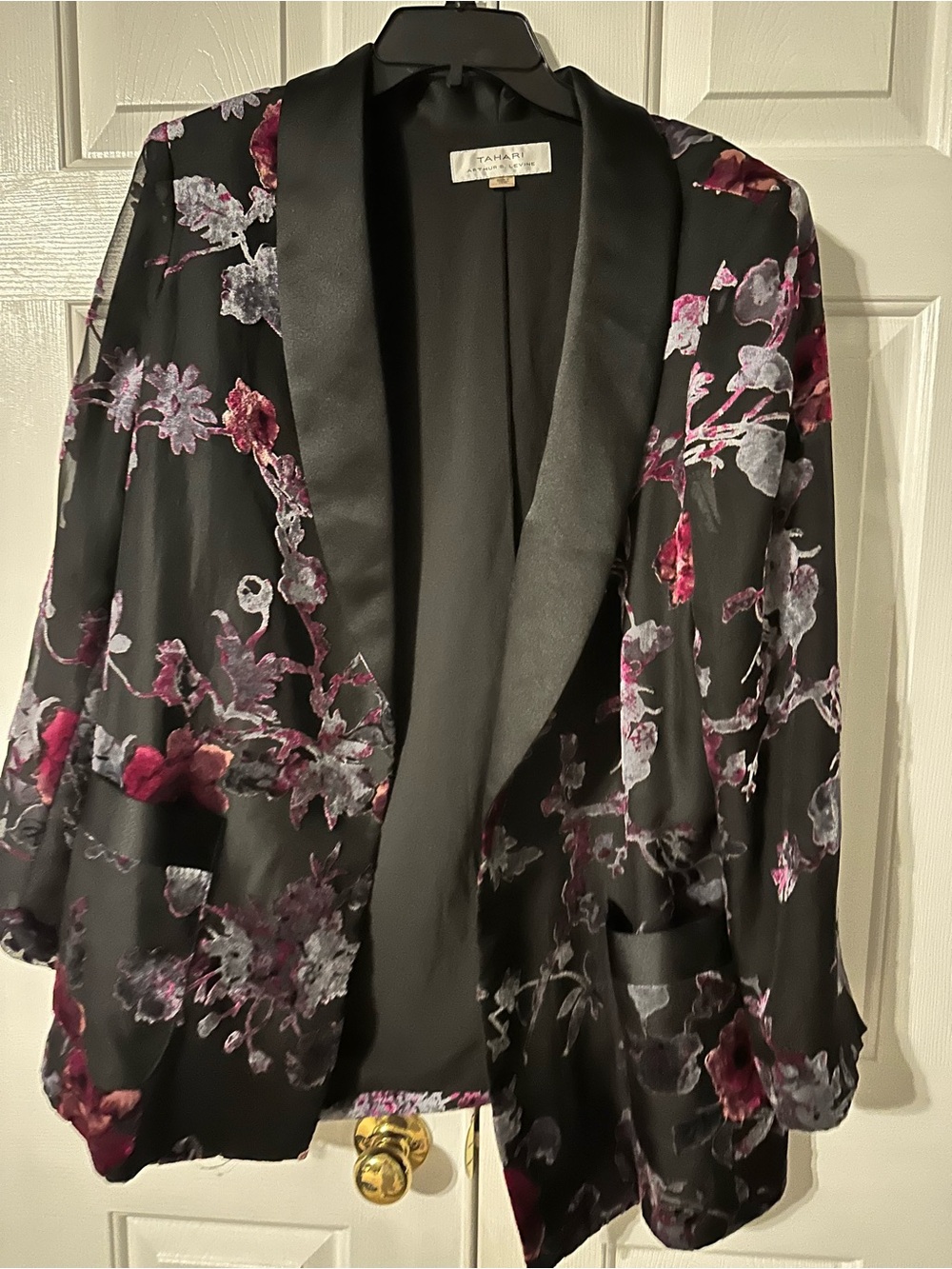 Tahari Black Blazer with Pink & Gray Floral Velvet